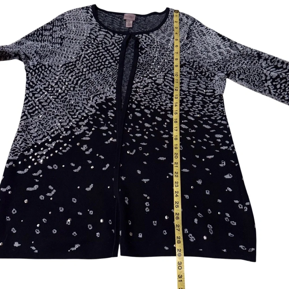 Chico’s Travelers Black Silver Metallic Shimmer Open Cardigan Jacket - Picture 9 of 11